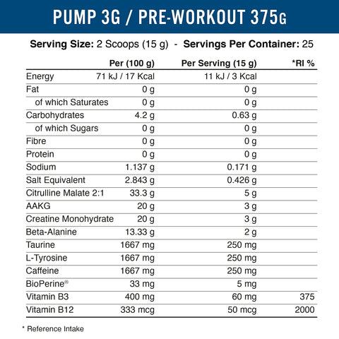 PUMP 3G PRE-WORKOUT 375G (WITH CAFFEINE)