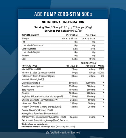 ABE PUMP - ZERO STIM PRE-WORKOUT (500G)